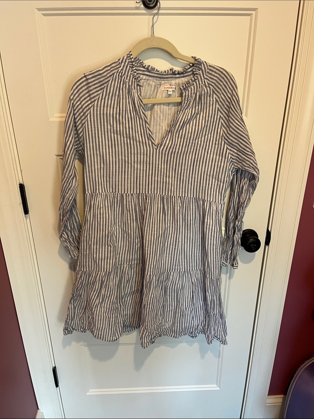 Sundry Blue and White Striped Tiered Tunic dress